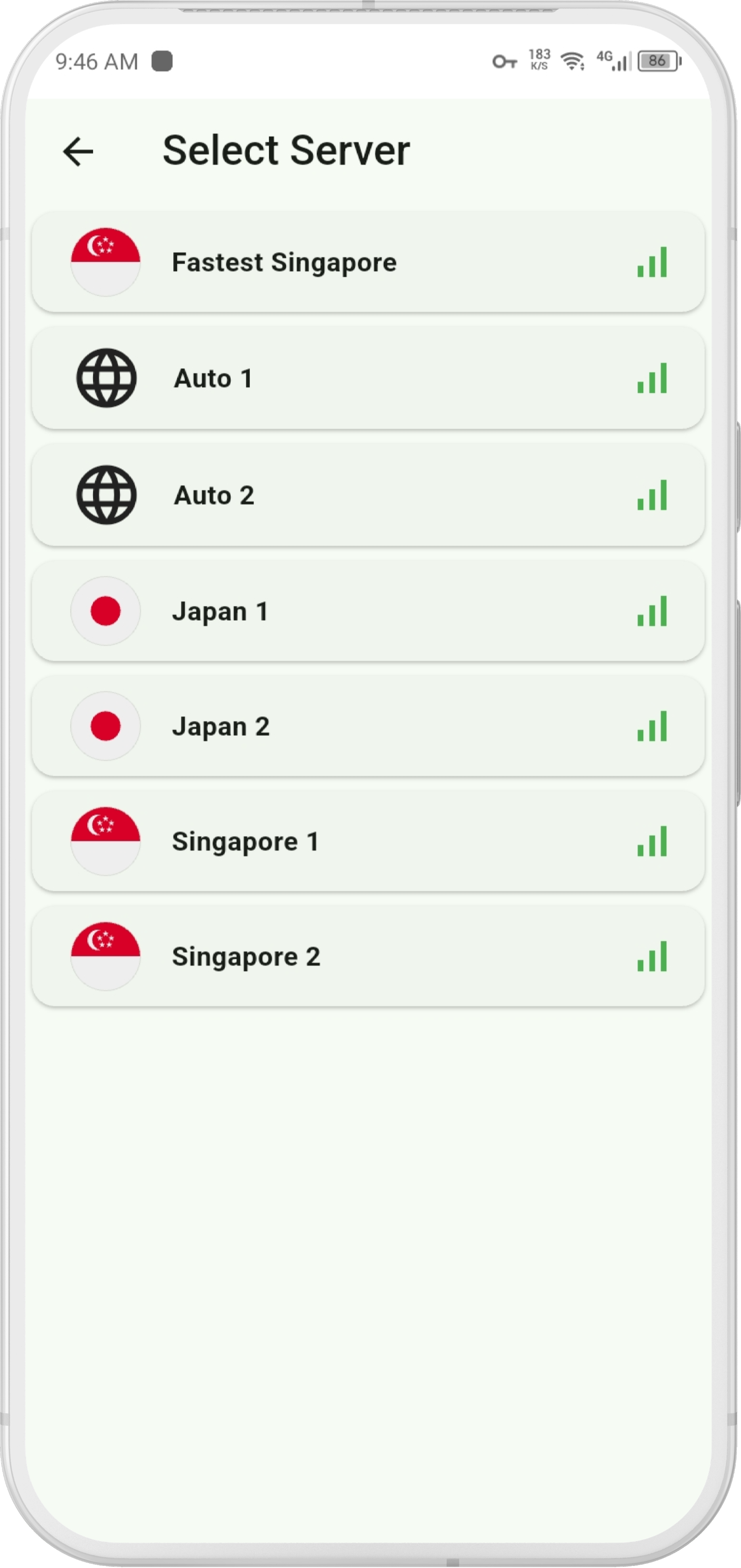 GoGo VPN Server Selection - Mobile App